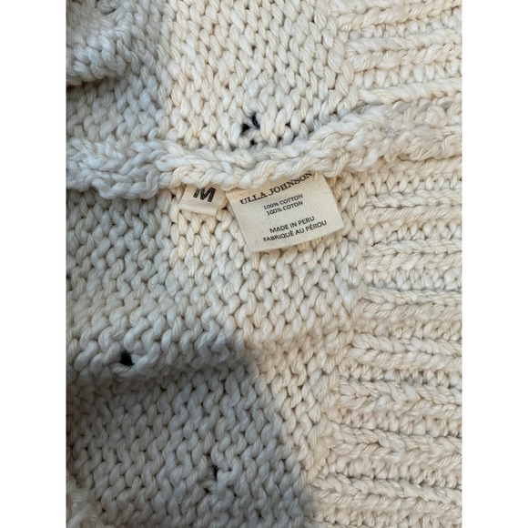 ULLA JOHNSON Womens Adalene Cream Black Pom Pom Puff Sleeve Cotton Sweater Sz M - Picture 7 of 11